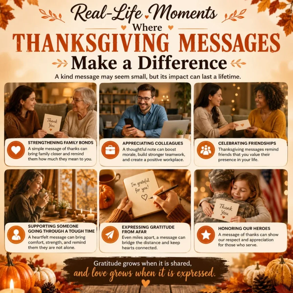 Real-life Thanksgiving moments showing gratitude messages strengthening family, friendship, and connection