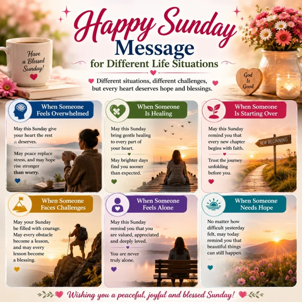 Happy Sunday message for different life situations with hope, healing, encouragement, and inspirational blessings
