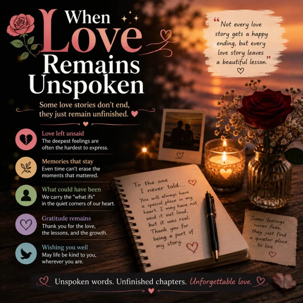 When love remains unspoken image with heartfelt letter, red rose, candlelight, and sunset reflection