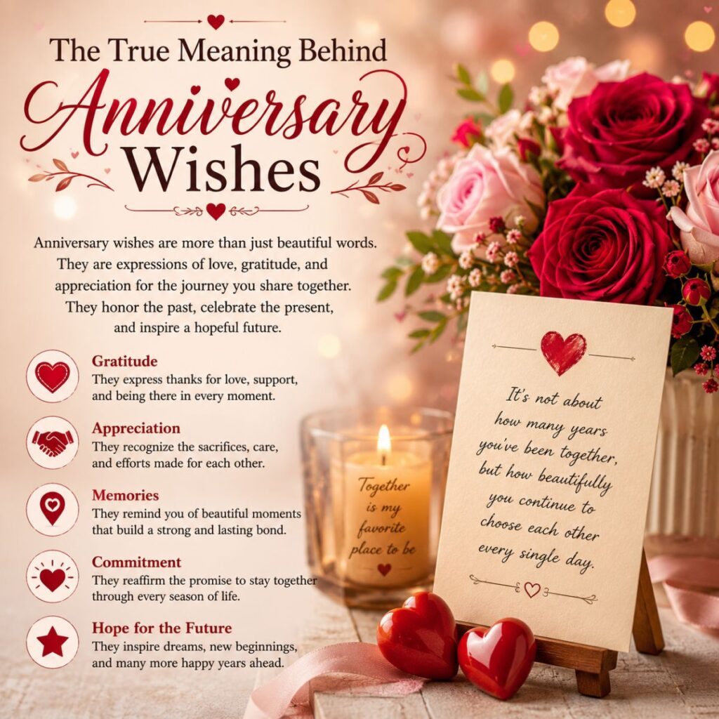 The true meaning behind anniversary wishes with roses, candles, and symbols of love, gratitude, and commitment.
