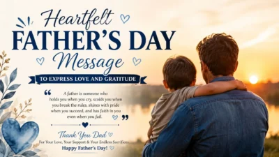 Heartfelt Father's Day message featuring a father and son at sunset with words of love, gratitude, and appreciation.