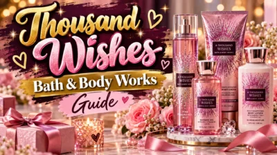 Thousand Wishes Bath and Body Works fragrance and body care guide with pink gifts and floral decor