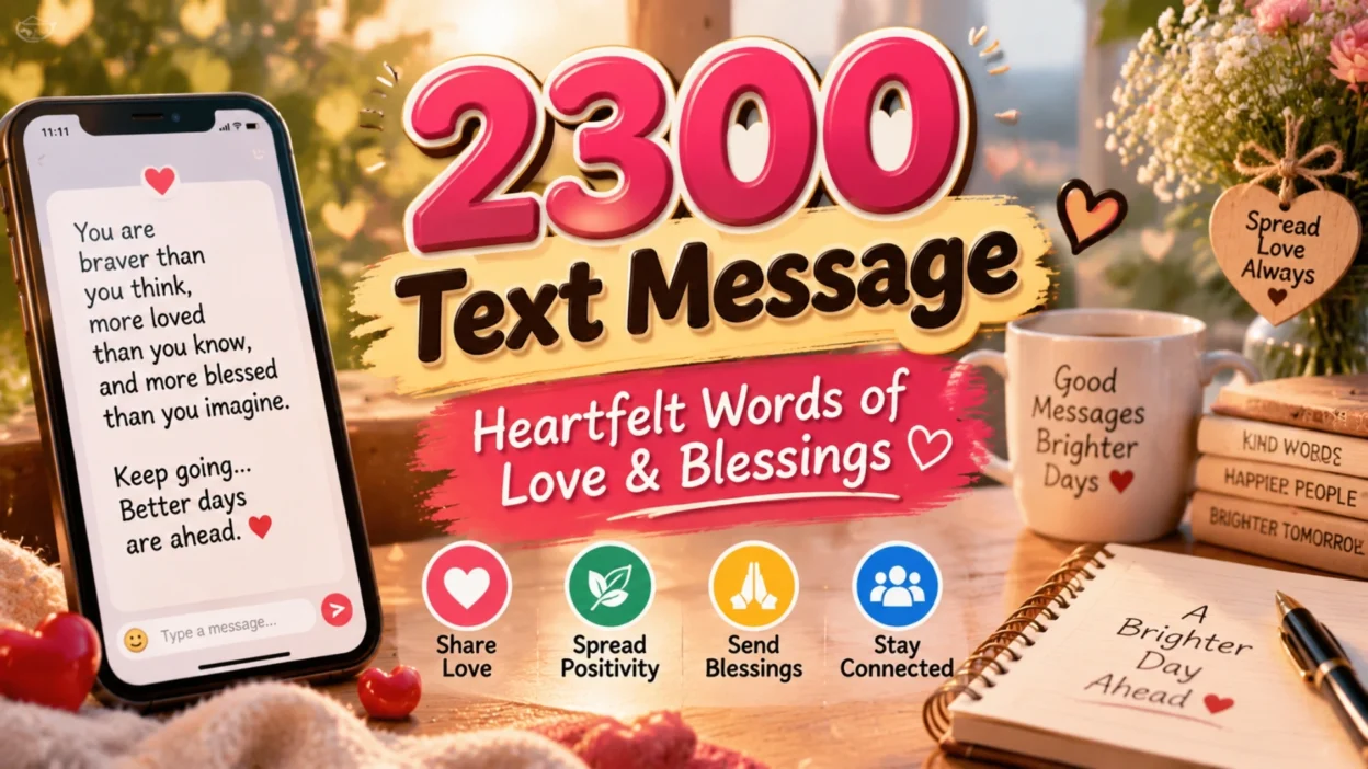2300 text message graphic with heartfelt words of love, blessings, positivity, and emotional support